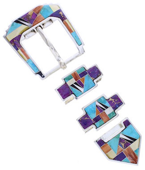 Multicolor Inlay Turquoise Silver Ranger Belt Buckle AW70591