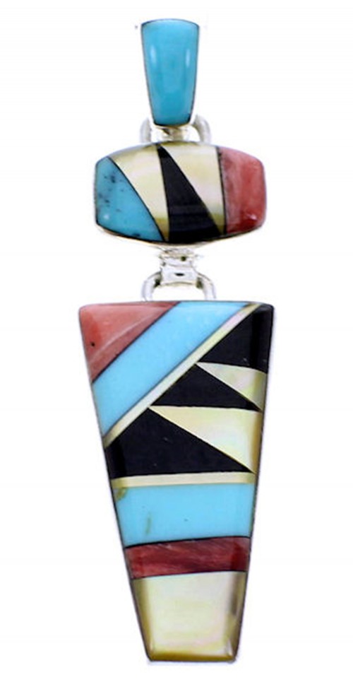 Southwest Sterling Silver Multicolor Inlay Slide Pendant BW70961