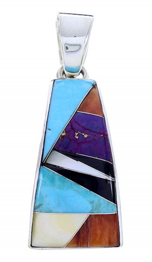 Multicolor Inlay Sterling Silver Turquoise Slide Pendant AW70666