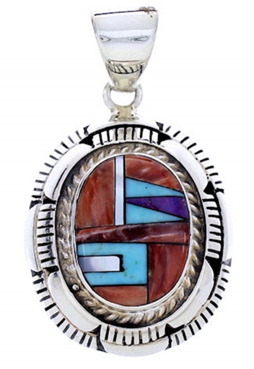 Genuine Silver Southwest Multicolor Inlay Pendant Jewelry AW70701