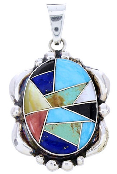 Southwestern Silver Multicolor Inlay Pendant DW71525