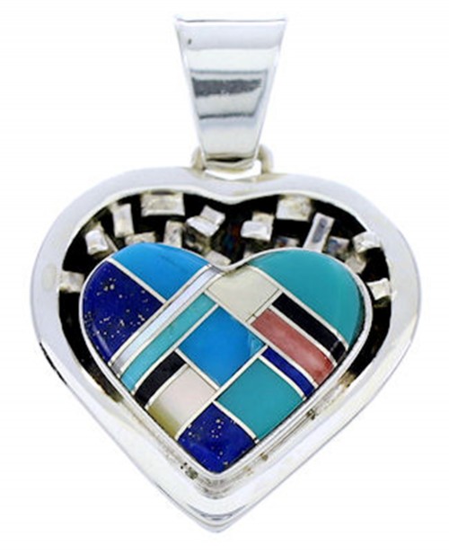 Multicolor Inlay Sterling Silver Heart Jewelry Pendant AW70859