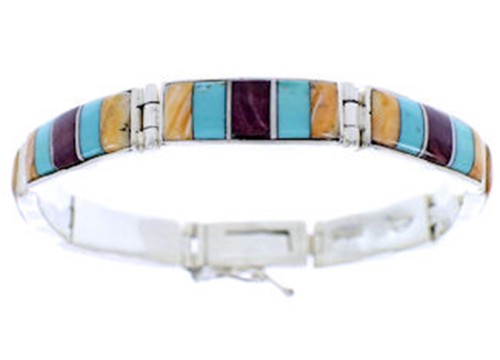 Multicolor Sterling Silver Southwest Jewelry Link Bracelet BW71368