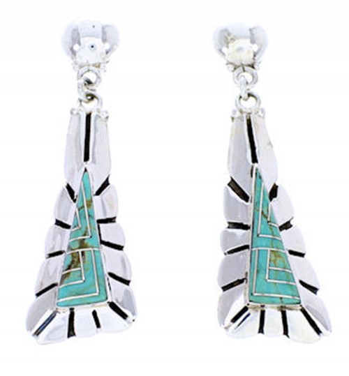 Genuine Sterling Silver Turquoise Post Dangle Earrings AW71218