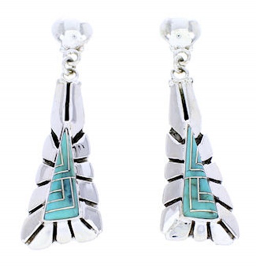 Southwestern Sterling Silver Turquoise Post Dangle Earrings AW71223