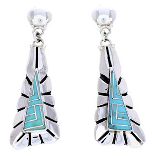 Turquoise Southwestern Jewelry Silver Post Dangle Earrings AW71231