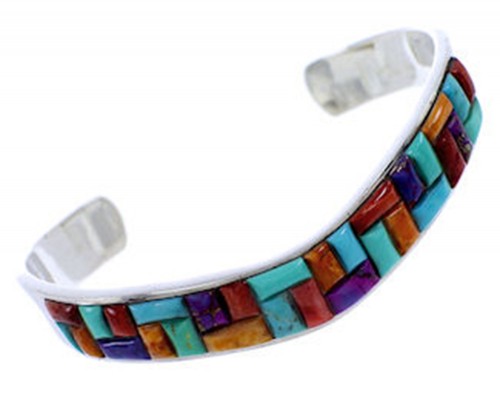 Sterling Silver Southwest Multicolor Inlay Cuff Bracelet PS71192