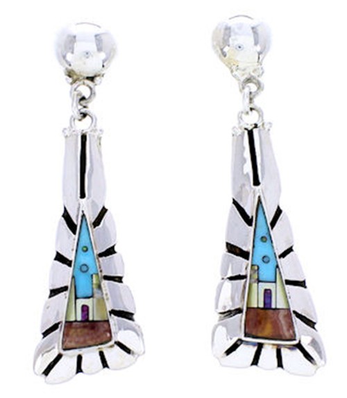 Multicolor Sterling Silver Native American Design Earrings YS71384