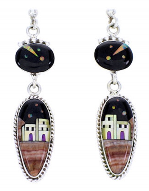 Multicolor Sterling Silver Native American Design Earrings YS71388 