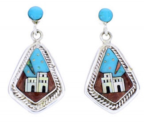 Multicolor Silver Native American Design Jewelry Earrings YS71395