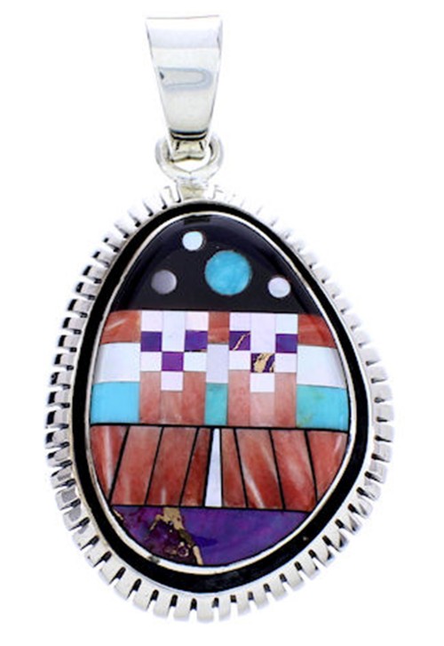 Silver Multicolor Native American Mesa Design Pendant YS71408