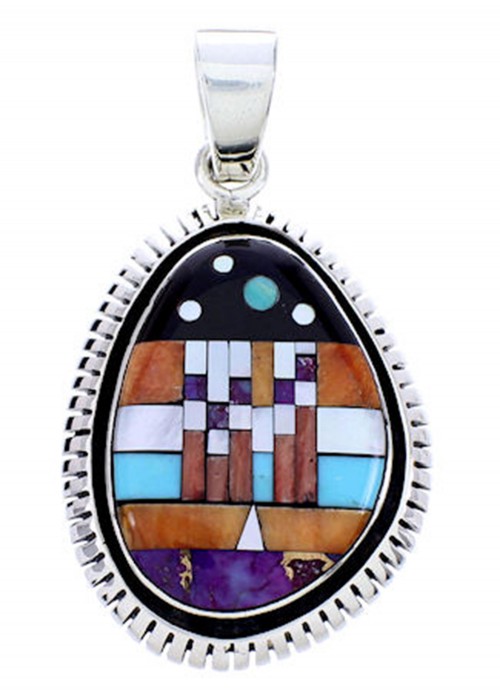 Sterling Silver Multicolor Native American Mesa Design Pendant YS71411