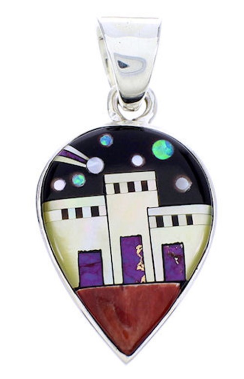 Native American Design Sterling Silver Multicolor Pendant YS71437