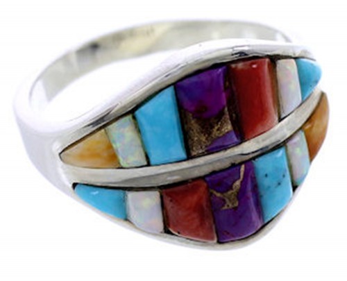 Multicolor Inlay Southwestern Silver Ring Size 8-1/2 BW71543