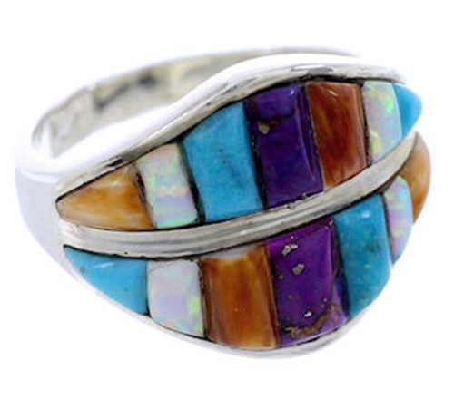 Turquoise Multicolor Inlay Silver Ring Size 6-1/4 BW71559 