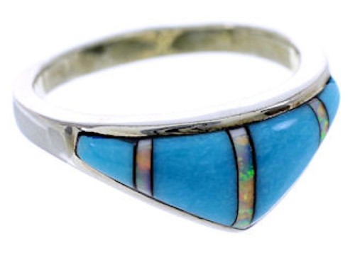 Southwest Jewelry Turquoise And Opal Inlay Ring Size 7-1/2 BW71672 
