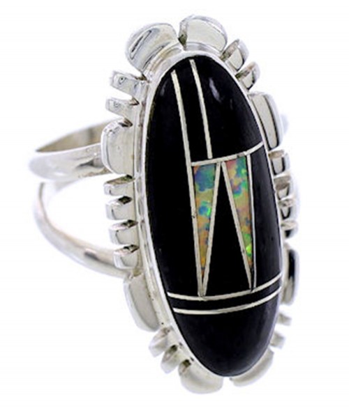 Southwest Jewelry Sterling Silver Opal And Jet Ring Size 6-1/4 AW71859