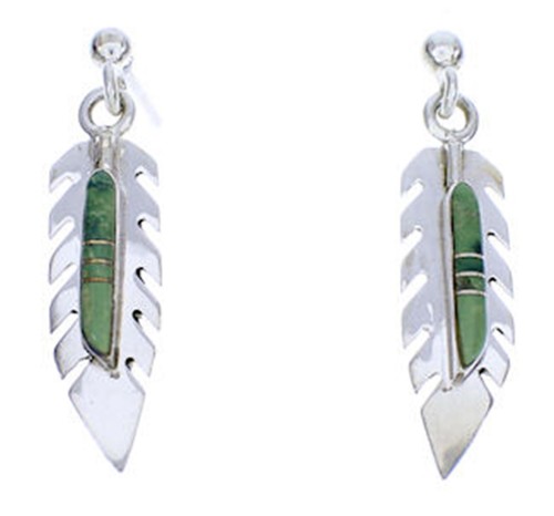 Sterling Silver Turquoise Inlay Feather Post Jewelry Earrings DW71761