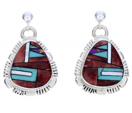 Southwest Sterling Silver Multicolor Post Dangle Earrings DW71814