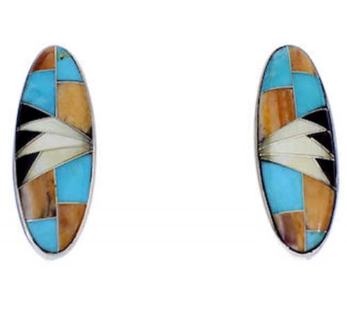 Southwest Sterling Silver Multicolor Post Earrings DW71984