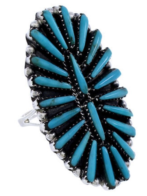 Turquoise Needlepoint Southwest Silver Ring Size 8-3/4 YS72026