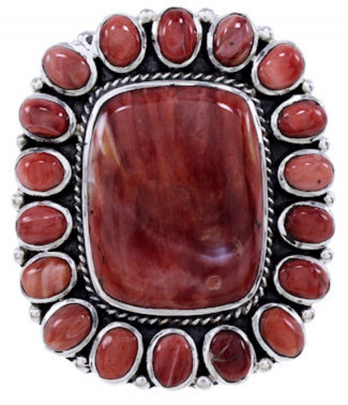 Red Oyster Shell Silver Large Statement Ring Size 8-1/2 BW72080 