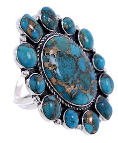 Silver Turquoise Jewelry Large Statement Ring Size 8-3/4 YS71914