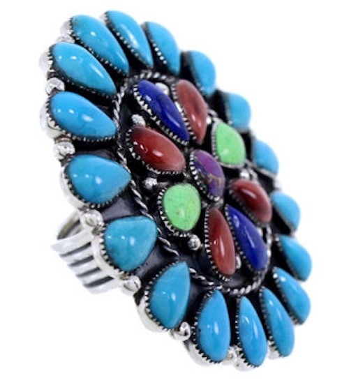 Turquoise Multicolor Southwest Large Statement Ring Size 7-3/4 BW72210