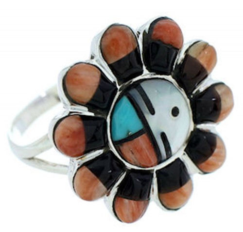 Southwest Sun Multicolor Silver Ring Size 8-3/4 YS72114