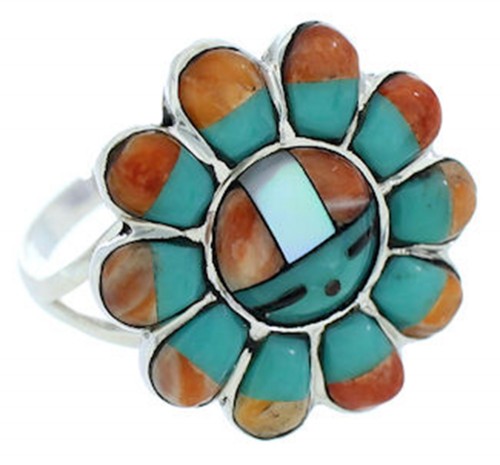 Sun Multicolor Southwest Silver Jewelry Ring Size 6-1/2 YS72140