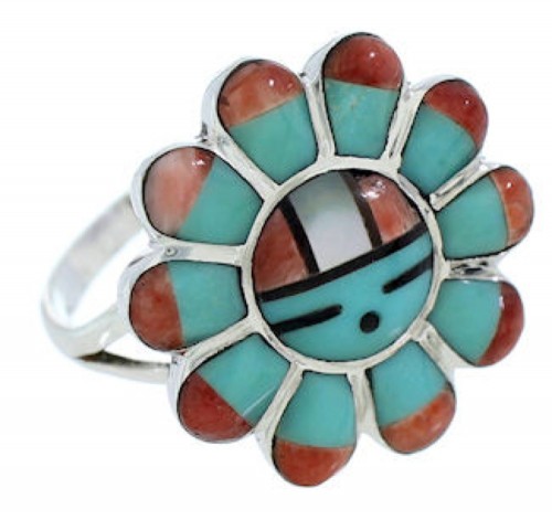 Sun Multicolor Silver Southwest Jewelry Ring Size 5-3/4 YS72144 