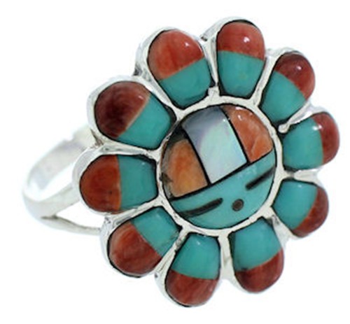 Sun Silver Multicolor Southwest Jewelry Ring Size 8-3/4 YS72150