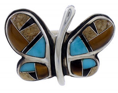 Multicolor Tiger Eye Sterling Silver Butterfly Ring Size 7-1/2 AS42919