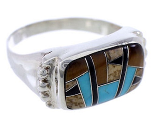 Multicolor Turquoise Jewelry Sterling Silver Ring Size 7-3/4 AW72253 