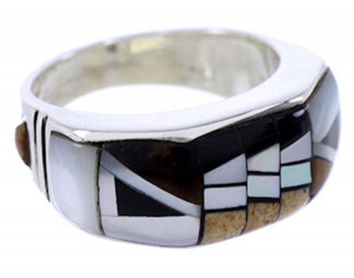 Genuine Sterling Silver And Multicolor Inlay Ring Size 5-3/4 AW72421 