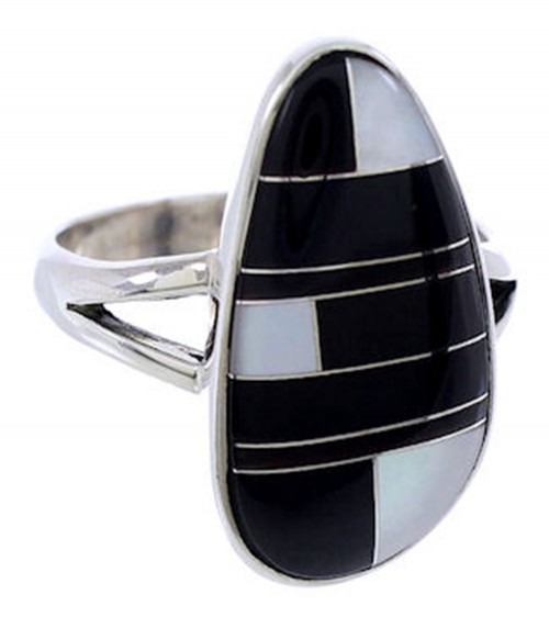 Black Jade Mother Of Pearl Silver Jewelry Ring Size 6-1/2 RS41357 