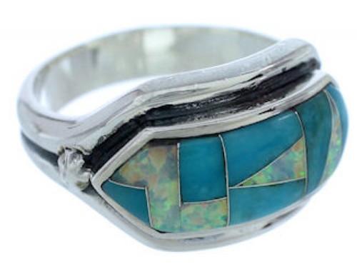 Southwest Turquoise Opal Inlay Jewelry Ring Size 7-3/4 BW72270