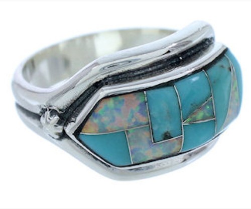 Sterling Silver Jewelry Turquoise And Opal Ring Size 6-3/4 BW72291