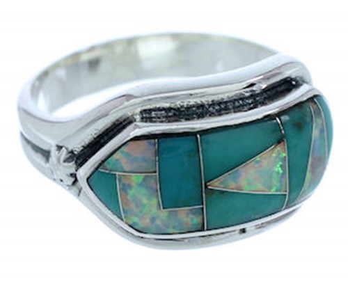 Southwest Silver Turquoise And Opal Ring Size 8-3/4 BW72306