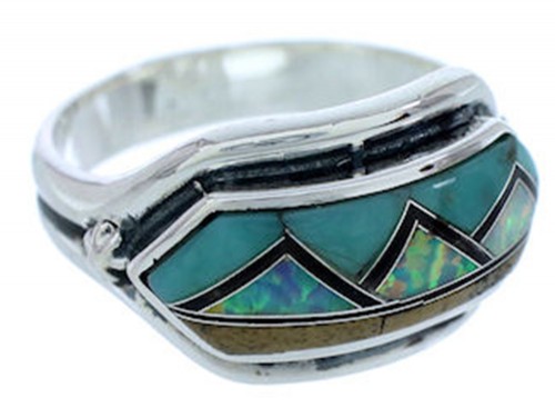 Genuine Sterling Silver Multicolor Inlay Ring Size 8-1/2 BW72389