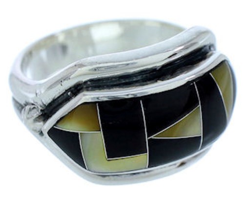 Sterling Silver Black Jade Yellow Mother Of Pearl Ring Size 8 BW72410 