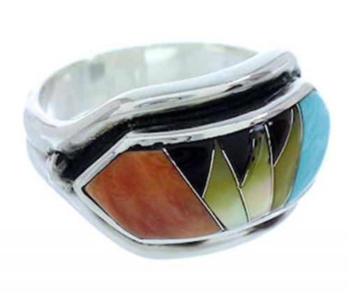 Southwest Multicolor Inlay Sterling Silver Ring Size 5-1/2 YS72301