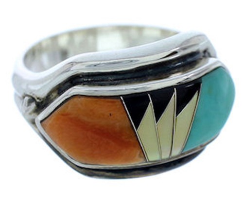 Southwest Multicolor Inlay Silver Ring Size 6-1/4 YS72302