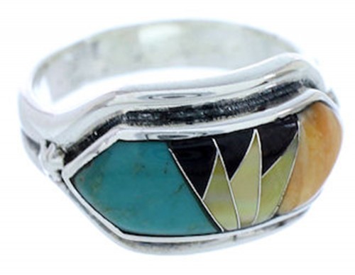 Southwest Multicolor Sterling Silver Jewelry Ring Size 8-3/4 YS72338