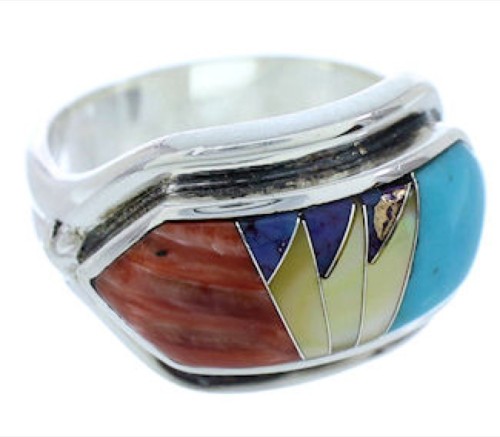 Southwest Multicolor Inlay Silver Jewelry Ring Size 5-1/2 YS72339