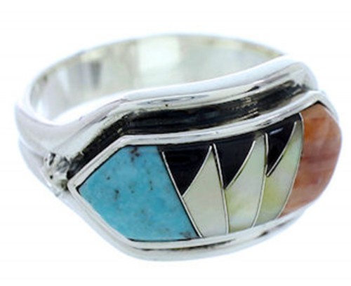 Southwest Multicolor Sterling Silver Jewelry Ring Size 8-1/2 YS72341