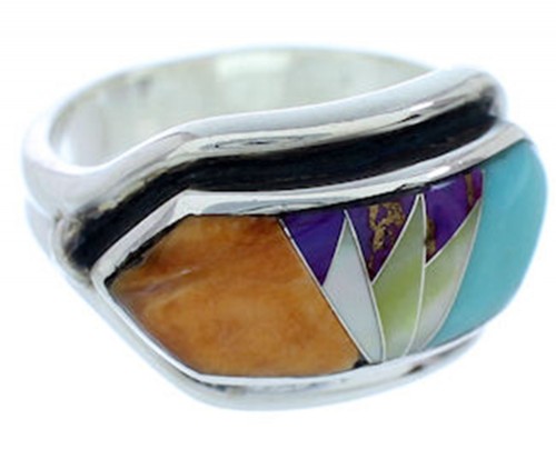 Southwest Sterling Silver Multicolor Jewelry Ring Size 6-1/2 YS72356