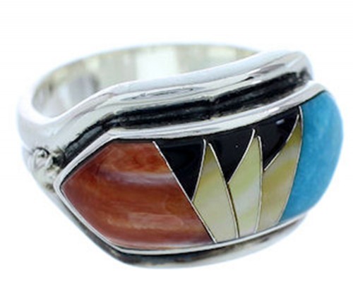 Southwest Sterling Silver Multicolor Jewelry Ring Size 6-1/4 YS72359