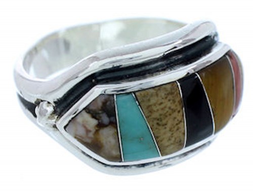 Multicolor Inlay Jewelry Silver Ring Size 5-1/2 YS72519