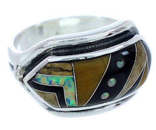 Sterling Silver And Multicolor Inlay Ring Size 6-1/4 YS72544